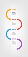 Wall Mural - Vertical years steps timeline infographics - can illustrate a strategy, workflow or team work, vector flat color