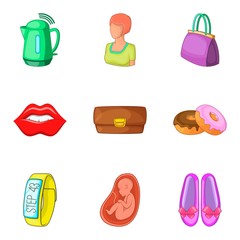 Sticker - Female problem icons set, cartoon style