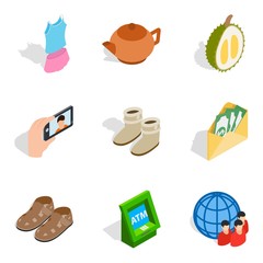 Poster - Lady things icons set, isometric style