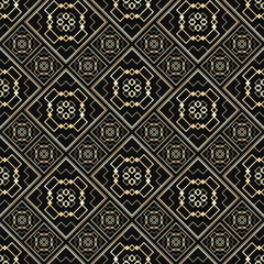  Seamless pattern in Art Deco style. Black and golden tilework. Diamond tiles. Luxury background.