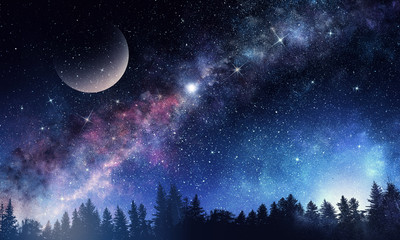 Wall Mural - Starry sky and moon. Mixed media