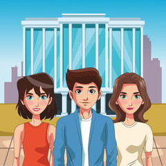 Poster - People in town cartoon vector illustration graphic design