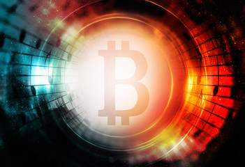 Aufkleber - Bitcoin cryptocurrency concept, graphic collage in cosmic space.