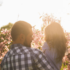 Wall Mural - father and child walking on sunset