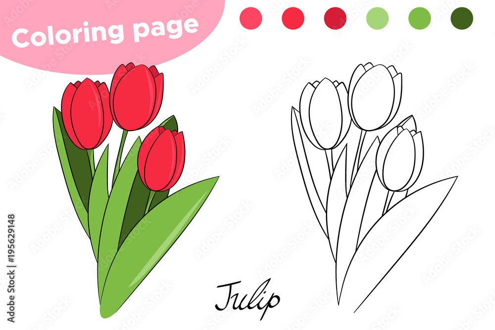 Coloring page for children. Spring flowers - Tulips. Hand drawn. Vector ...