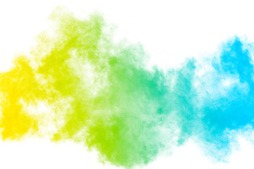 Wall Mural - the explosion of color powder. beautiful powder fly away. the cloud of glowing color powder on white