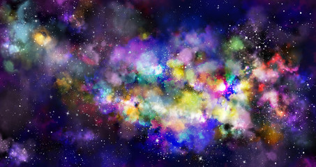 Wall Mural - star field in galaxy space with nebulae, abstract watercolor digital art painting for texture backgr
