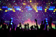 © DJ Creative Studio - Abstract Party Background - Crowd People Enjoy Dancing and Show Hands Up in the Concert with Beautiful Lighting and Laser