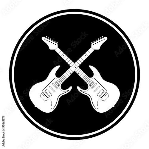 Fototapeta Gitara  okragle-plaskie-monochromatyczne-skrzyzowane-ikony-gitar-elektrycznych-biala-sylwetka-na-bialym-tle-na-w