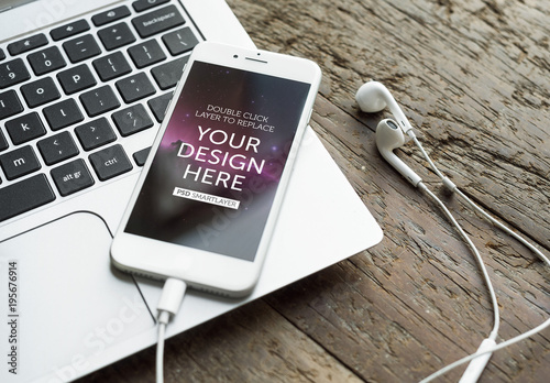 Download Smartphone With Headphones Mockup 5 Stock Template Adobe Stock