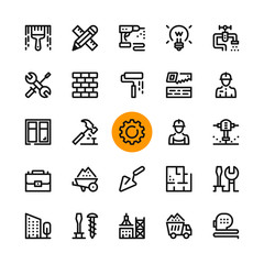 Poster - Construction, tools line icons set. Modern graphic design concepts, simple outline elements collection. 32x32 px. Pixel perfect. Vector line icons
