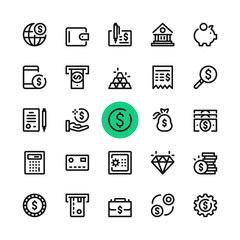 Poster - Money, banking line icons set. Modern graphic design concepts, simple outline elements collection. 32x32 px. Pixel perfect. Vector line icons