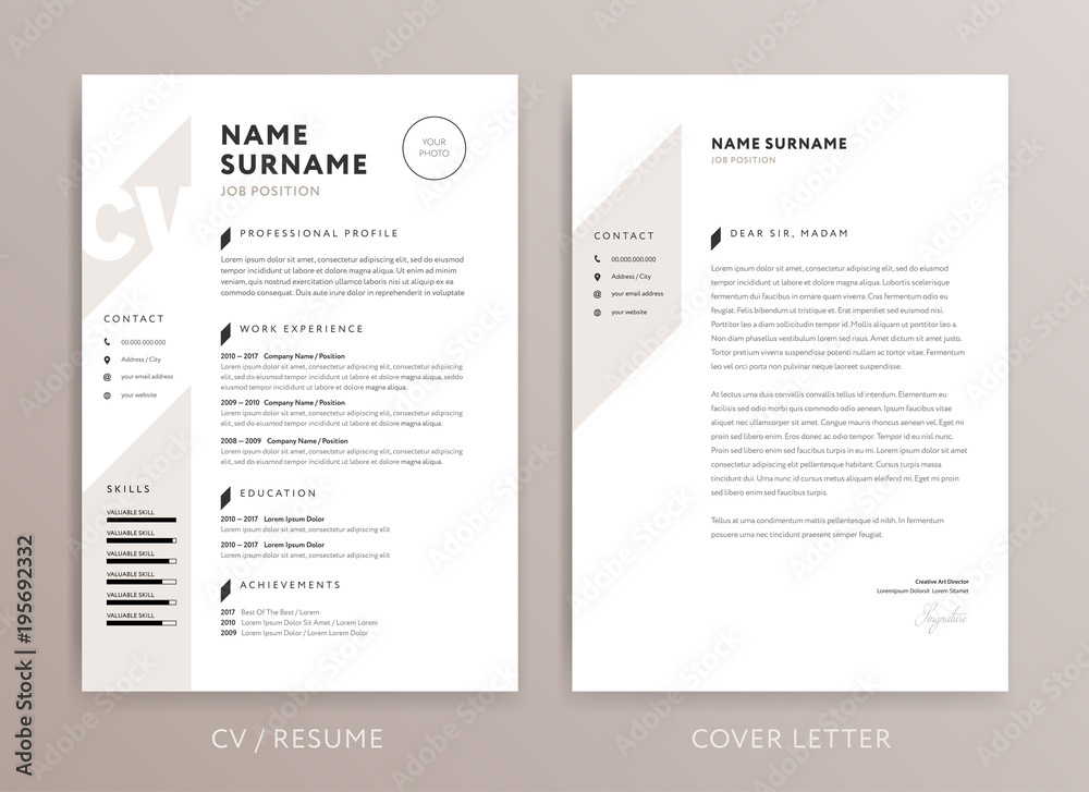 Stylish CV design - curriculum vitae cover letter template - rose brown ...