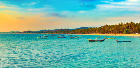 Wall Mural - seascape at sunset time. beautiful landscape of the indian ocean. panorama