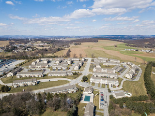 Aerial of Rural Farmland and Suburbs in Red Lion, Pennsylvania