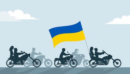 Wall Mural - Bikers on motorcycles with ukraine flag