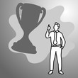 businessman with big silhouette trophy vector illustration doodle sketch hand drawn with black lines isolated on gray background. Business concept.