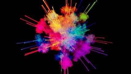 firework of paint, explosion of colorful powder isolated on black background. 3d animation as a colorful abstract background. Rainbow colors 1