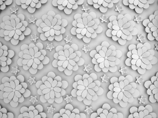 Poster - Abstract background of paper flowers. Monochrome 3D pattern.