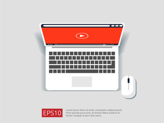 Poster - Video player on top view of laptop screen template. flat style vector illustration