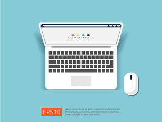 Poster - Loading page browser on top view laptop screen. flat style vector illustration