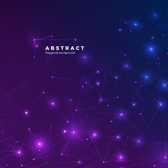 Wall Mural - Technological abstract background. Particles, dots and connected by lines. Low polygonal texture. Vector illustration blue and purple backdrop