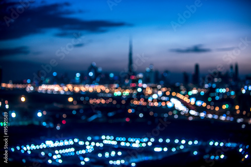 Obraz Dibond Zamazany widok z lotu ptaka Dubaj przy nighttime