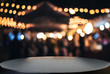 © Freedomz - Empty wooden table in front of abstract blurred festive background with light spots and bokeh for product montage display of product