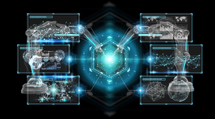 Poster - robotics arms with digital screen 3d rendering