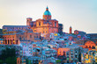 Piazza Armerina cityscape panorama Cathedral and old town Sicily in evening