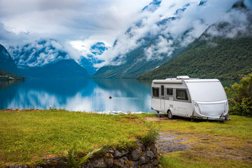 Family vacation travel RV, holiday trip in motorhome