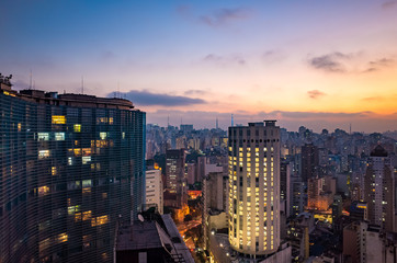 Sao Paulo Downtown Aerial Sunset - Brazil