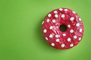 Poster - Delicious donut on color background