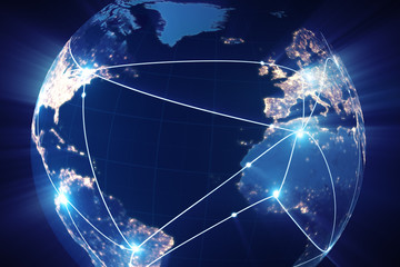 Wall Mural - Global business concept of connections and information transfer in the world 3d illustration