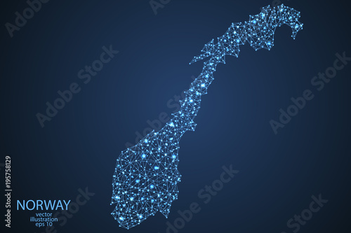 Cuadros en Lienzo Norway map consisting of 3D triangles, lines, points and connections