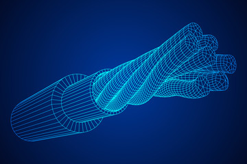 Electrical cable cleared wire. Wireframe low poly mesh vector illustration