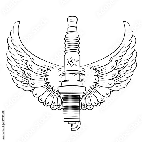 Spark Plug logo, spark tattoo, Emblem in Black and White Stock Vector
