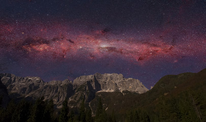 Wall Mural - night scene of Alps mountain and galaxy. Elements of this image furnished by NASA