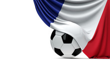 France National Flag Draped Over A Soccer Football Ball. 3D Rendering