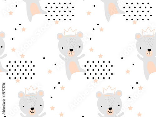 Fotografia Seamless pattern with cute bear princess in crown