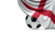 England national flag draped over a soccer football ball. 3D Rendering