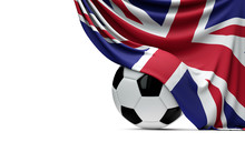 Great Britain National Flag Draped Over A Soccer Football Ball. 3D Rendering