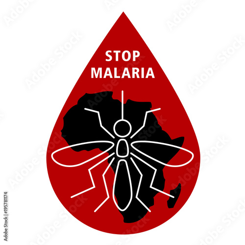 Stop malaria. International malaria day. Blood drop. African map