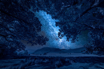 Wall Mural - milky way and hills in district lake in england