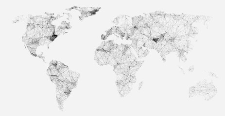  3D Rendering Of Abstract Network Plexus Connection Net On World Map 
