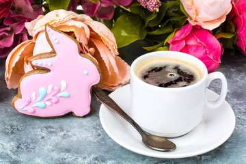 Sticker - Cup of delicious espresso and traditional Easter cookie