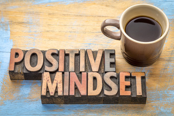 positive mindset - word abstract in wood type