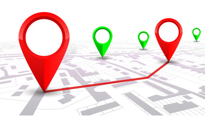 Aufkleber - Red GPS navigator pointer on city map, from place to place – for stock