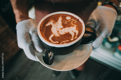 coffee latte art espresso in coffee shop vintage color tone Tableau sur Toile