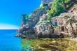 Dubrovnik beach Adriatic Coast. / Scenic view at summer landscape in Dubrovnik,, Adriatic Coast and marble hidden beach, Croatia Europe.